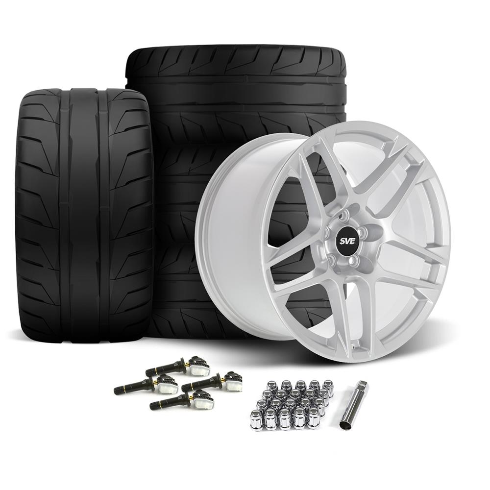 2015-23 Mustang SVE X500 Wheel & Nitto NT05 Tire Kit - 19x10/11 - Gloss Silver