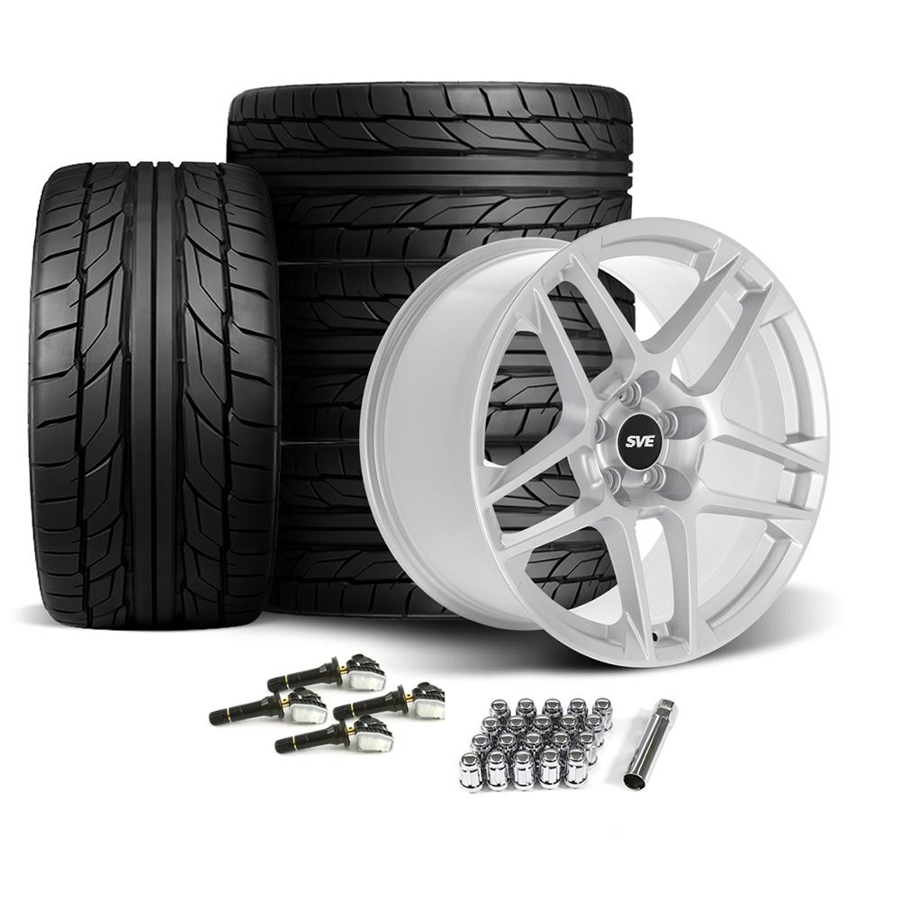 SVE Mustang X500 Wheel & Nitto Tire Kit - 19x10 - Gloss Silver (15-23)