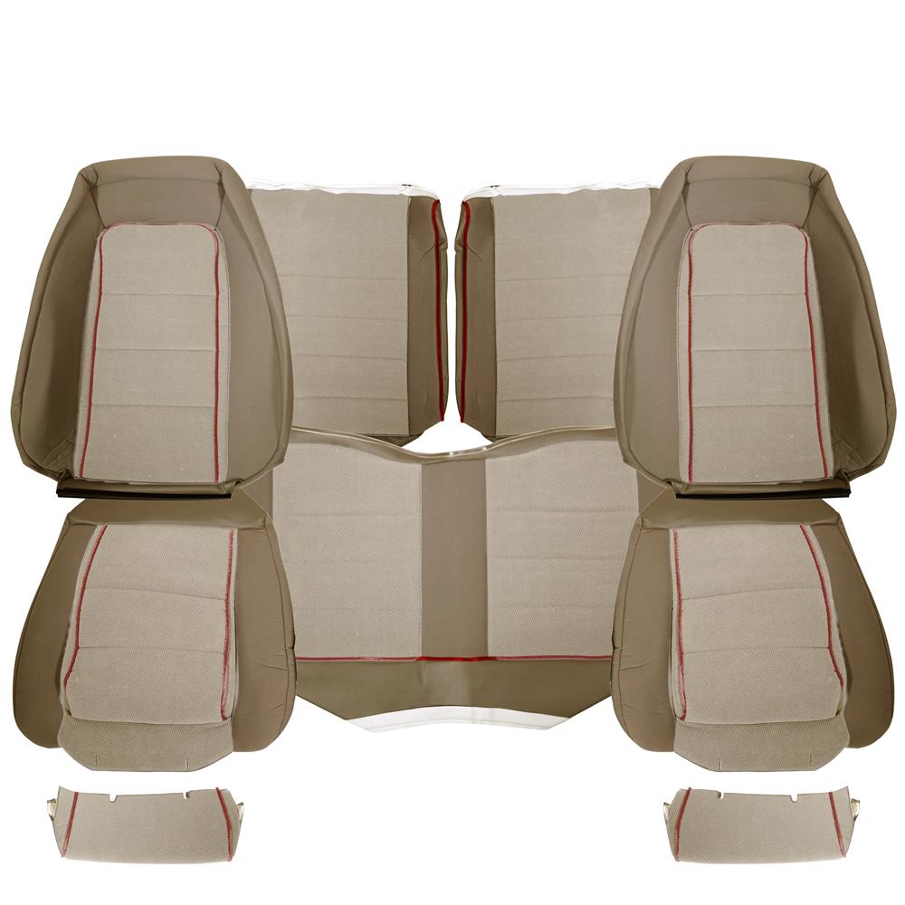 1985-86 Mustang TMI Sport Seat Cloth Upholstery Kit  - Sand Beige w/ Red Welt Hatchback
