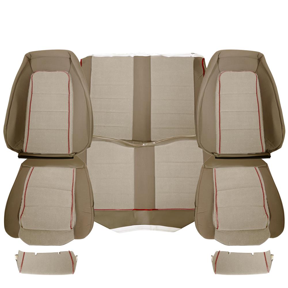 1985-86 Mustang TMI Sport Seat Upholstery - Cloth  - Sand Beige w/ Red Welt Convertible